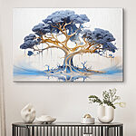 Tableaux Arbre aux feuilles bleues et jaunes
