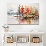 Tableaux Aquarelle d'arbres et de rochers sur un lac