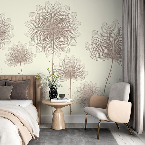 Groupe de fleurs avec des lignes et des points Papier peint Groupe de fleurs avec des lignes et des points