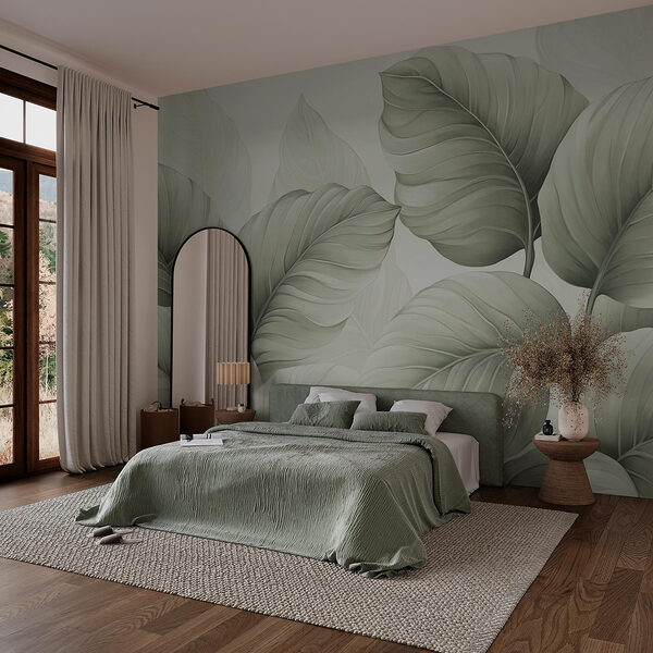 Papier peint Papier peint Feuilles luxuriantes dans des tons verts doux (UGS : w02944v1)