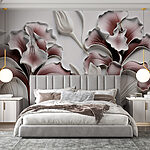Papier peint Mur avec fleurs et feuilles