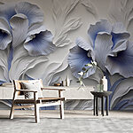 Papier peint Fleurs blanches et bleues