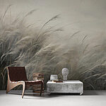 Papier peint Champ d'herbe avec nuages blancs
