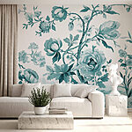 Papier peint Oiseau sur une branche d'arbre avec des fleurs