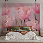 Papier peint Groupe de fleurs roses