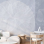 Papier peint Dessin d'une fleur blanche sur fond gris