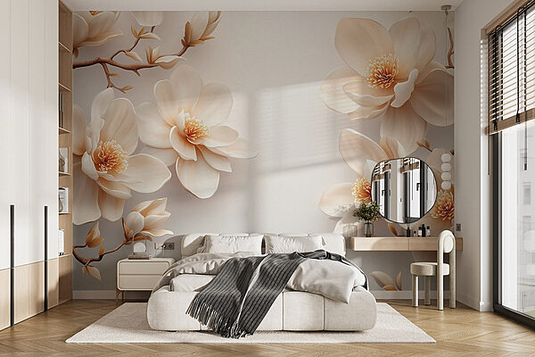 Papier peint Groupe de fleurs blanches