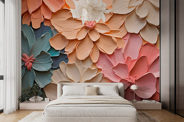 Groupe de fleurs en papier Papier peint Groupe de fleurs en papier