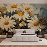 Papier peint Peinture de fleurs blanches et jaunes