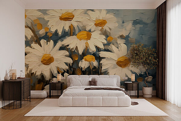 Peinture de fleurs blanches et jaunes Papier peint Peinture de fleurs blanches et jaunes