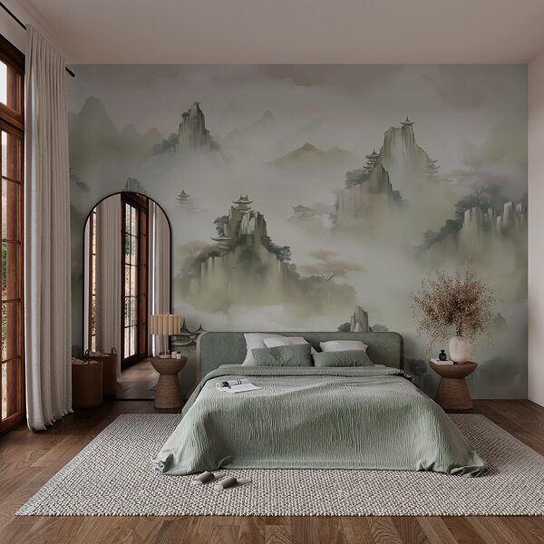 Paysage avec montagnes et arbres Papier peint Paysage avec montagnes et arbres
