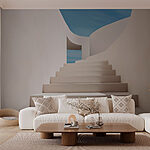 Papier peint Escalier blanc avec ciel bleu