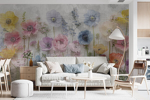 Groupe de fleurs sur fond blanc Papier peint Groupe de fleurs sur fond blanc