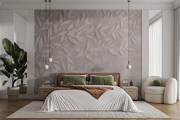 Motif de feuilles blanches sur un mur Papier peint Motif de feuilles blanches sur un mur