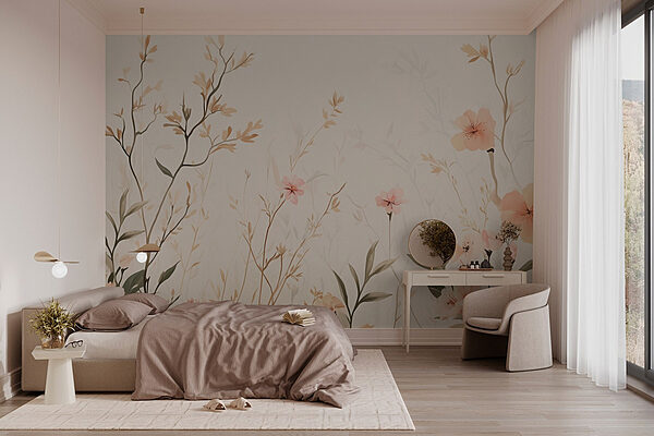 Papier peint avec des fleurs et des feuilles Papier peint Papier peint avec des fleurs et des feuilles