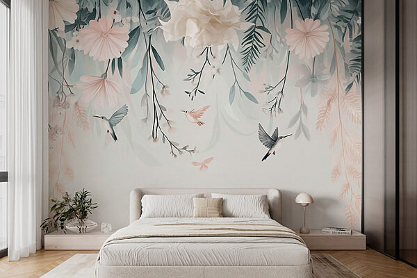 Oiseau volant au-dessus des fleurs Papier peint Oiseau volant au-dessus des fleurs