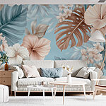Papier peint Motif floral avec des fleurs blanches et brunes