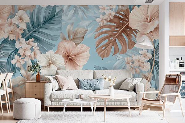 Motif floral avec des fleurs blanches et brunes Papier peint Motif floral avec des fleurs blanches et brunes