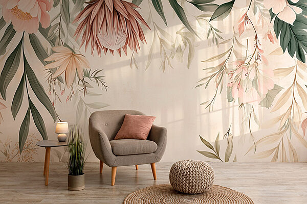 Bordure florale avec feuilles et fleurs Papier peint Bordure florale avec feuilles et fleurs