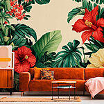 Papier peint Groupe de fleurs et de feuilles