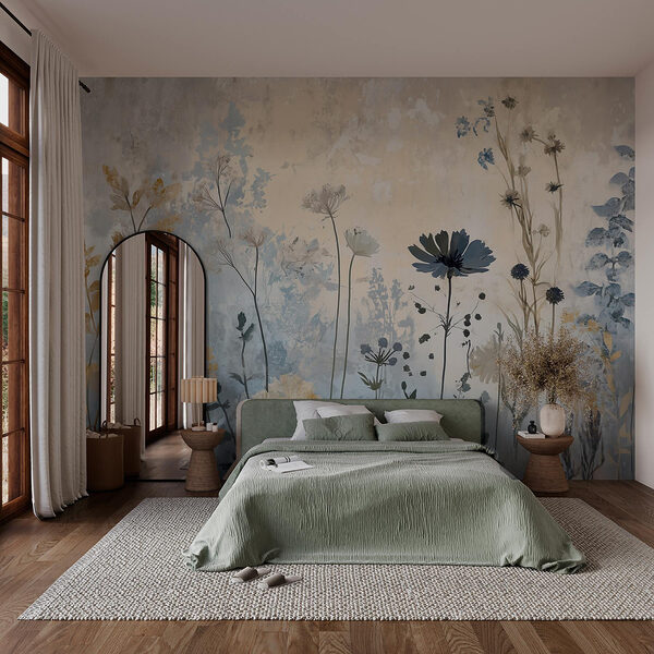 Peinture de fleurs sur un mur Papier peint Peinture de fleurs sur un mur
