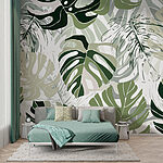 Papier peint Motif de feuilles sur fond blanc