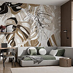 Papier peint Motif de feuilles sur fond blanc