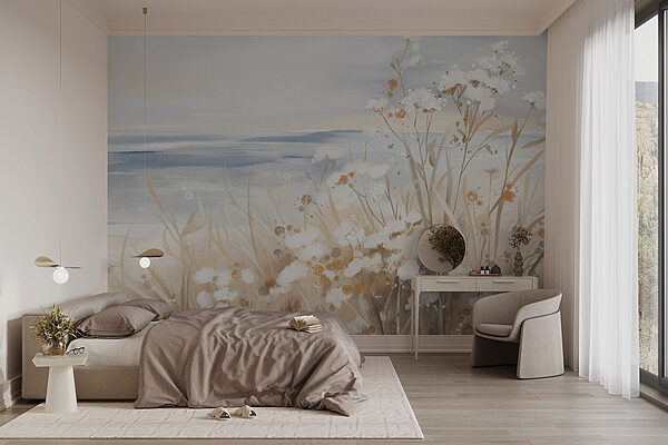 Peinture de fleurs et d'herbe Papier peint Peinture de fleurs et d'herbe
