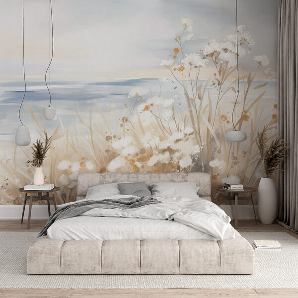 Papier peint Peinture de fleurs et d'herbe