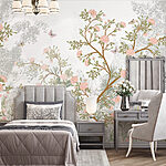 Papier peint Peinture d'un arbre avec des fleurs et des papillons