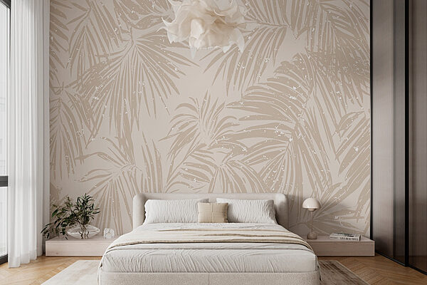 Motifs sereins de feuilles de palmier sur fond neutre Papier peint Motifs sereins de feuilles de palmier sur fond neutre