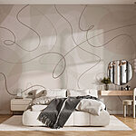 Papier peint Tourbillons blancs et bruns sur fond blanc