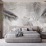 Papier peint Fond gris et blanc avec des feuilles