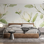 Papier peint Fleurs blanches avec feuilles vertes