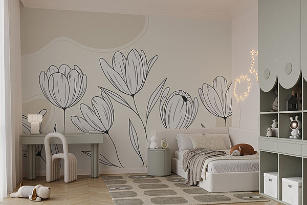 Dessin au trait de fleurs Papier peint Dessin au trait de fleurs