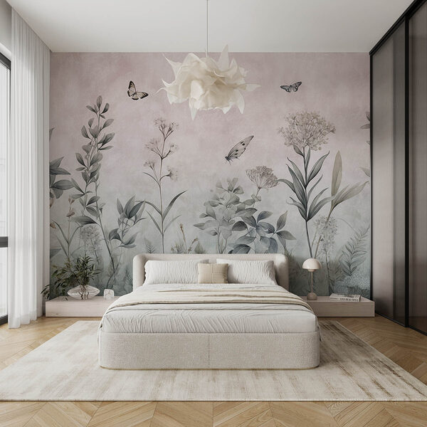 Papier peint avec papillons et plantes Papier peint Papier peint avec papillons et plantes