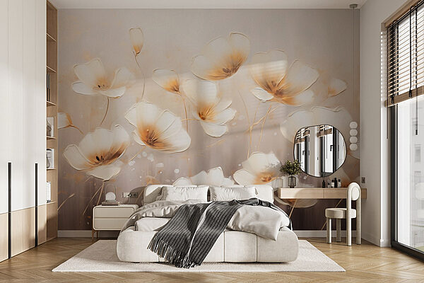Peinture de fleurs sur fond blanc Papier peint Peinture de fleurs sur fond blanc