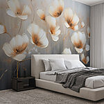 Papier peint Peinture de fleurs sur fond gris