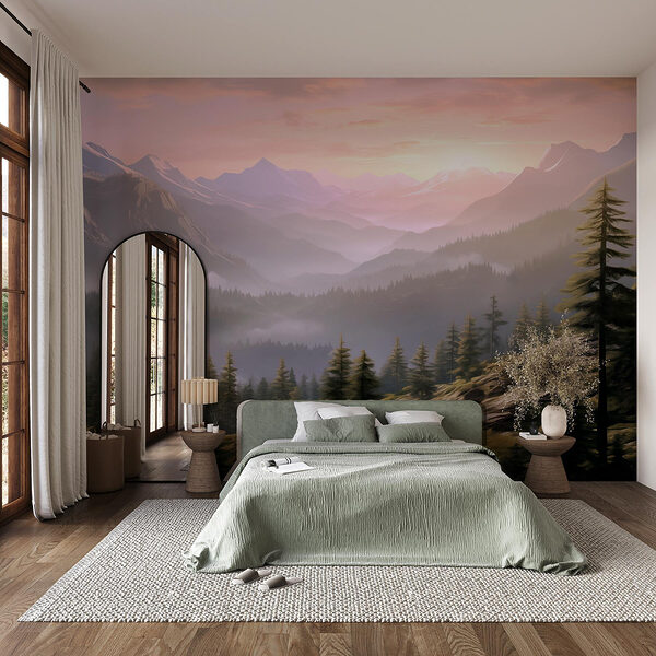 Paysage de montagnes et d'arbres Papier peint Paysage de montagnes et d'arbres