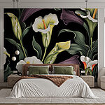 Papier peint Motifs floraux vibrants sur fond sombre