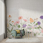 Papier peint Rangée de fleurs avec feuilles