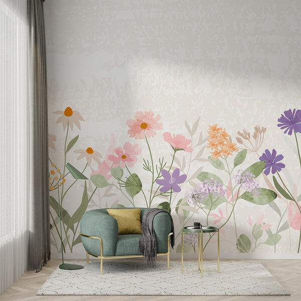 Rangée de fleurs avec feuilles Papier peint Rangée de fleurs avec feuilles