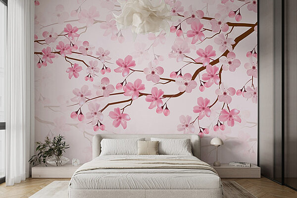 Fleurs roses sur une branche Papier peint Fleurs roses sur une branche
