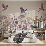 Papier peint Oiseaux volant au-dessus des fleurs