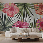Papier peint Les fleurs tropicales vibrantes éclatent de couleurs