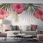 Papier peint Groupe de fleurs roses et de feuilles vertes