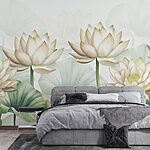 Papier peint Groupe de fleurs blanches avec des feuilles vertes