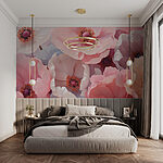 Papier peint Groupe de fleurs roses et blanches