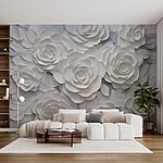 Papier peint Groupe de fleurs en papier blanc