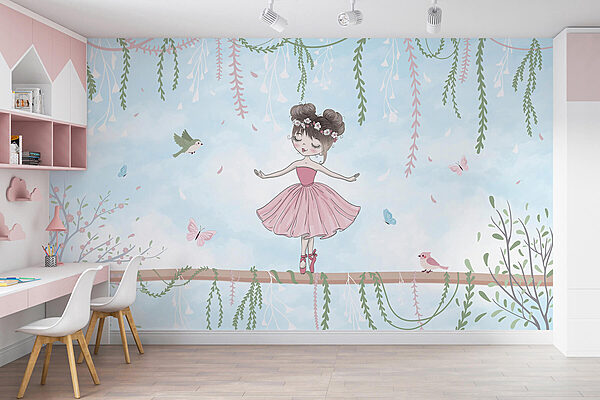 Papier peint Papier peint Fille en robe rose sur une branche (UGS : w03003)